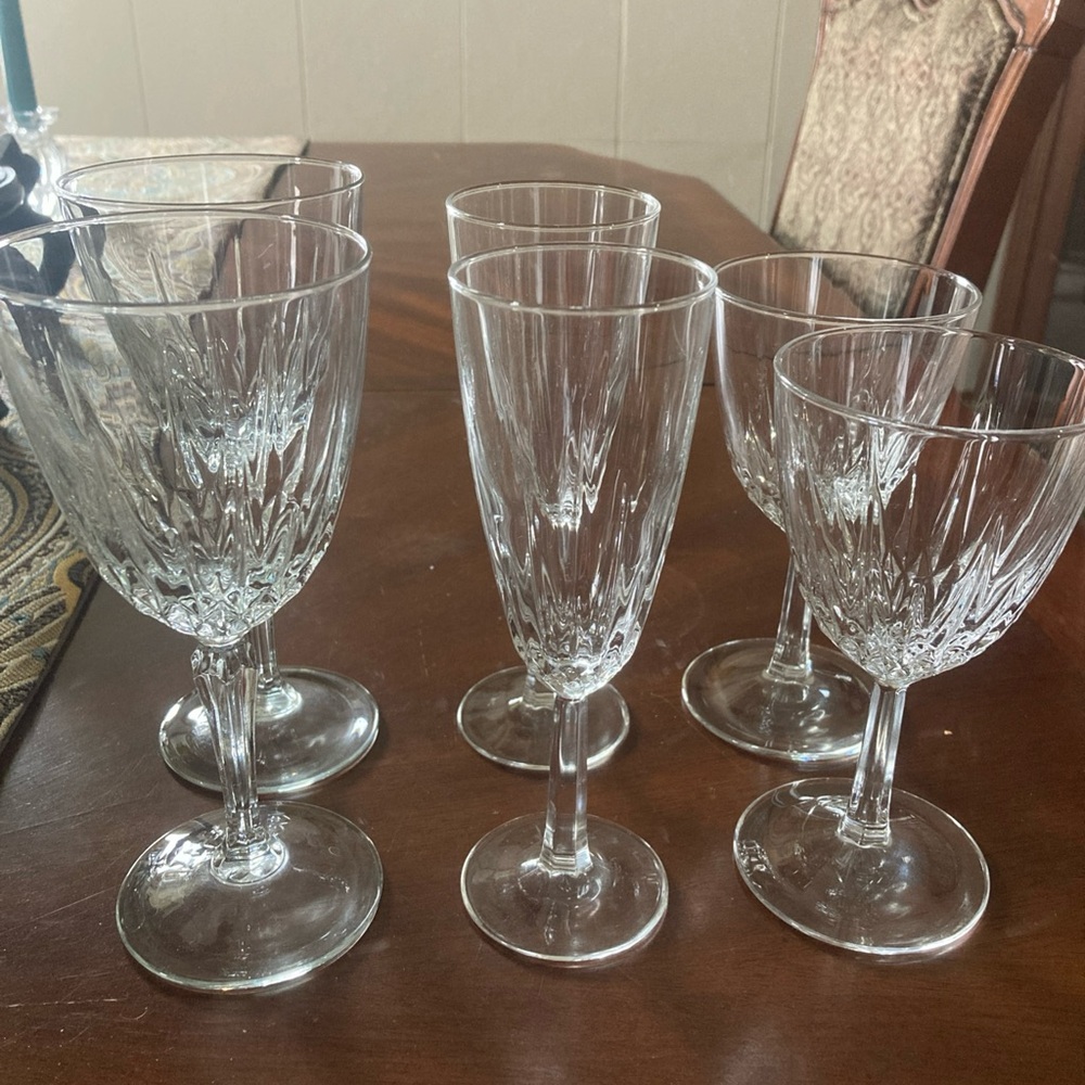 Cristal d’Arques Diamant flute wine claret glasses 6 pcs EUC